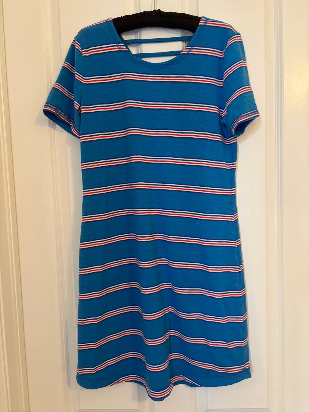 T by Talbots - Women’s Blue Striped Short Sleeve Dress w/pockets. Sz M, Cotton